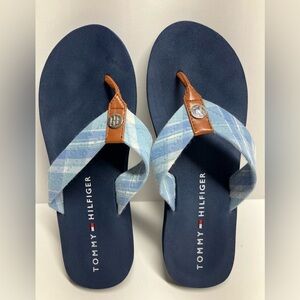 Tommy Hilfiger Women’s Thong Flip Flops, Size 8, Blue, TH Logo